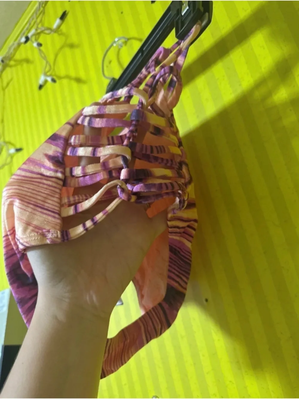 Women’s Pink & Purple Striped Swim Bottoms with Side Straps